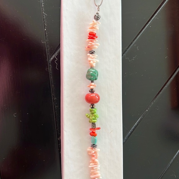 Desert Heart Bead and coral bracelet.  Colorful beads peach, green and blue - Picture 1 of 3